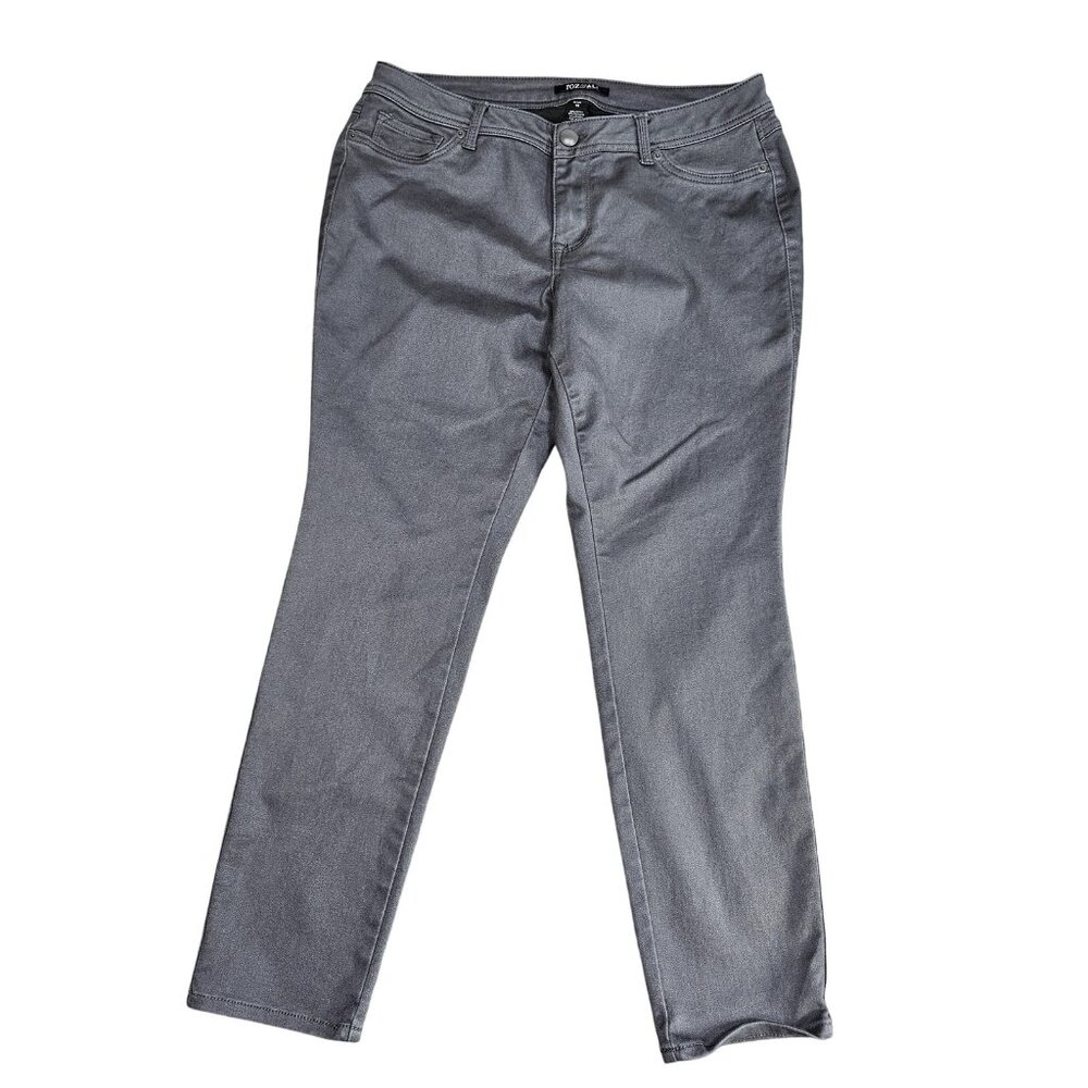 Roz & Ali Skinny Jeans Womens 14 Petite Charcoal Wash Mid Rise‎ Stretch Denim